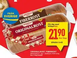 Willys ORIGINALROST, FIBERROST, Medlemspris erbjuda