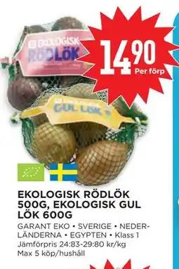 Willys EKOLOGISK RÖDLÖK 500G, EKOLOGISK GUL LÖK 600G erbjuda