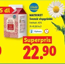 Lidl MATRIKET Svensk vispgrädde erbjuda