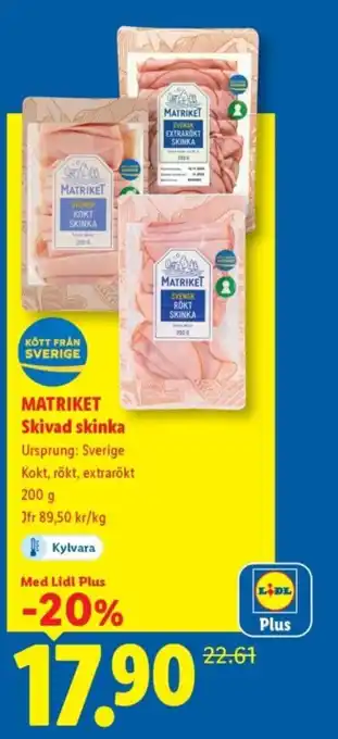 Lidl MATRIKET Skivad skinka erbjuda