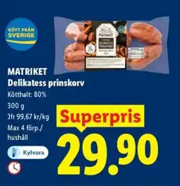 Lidl MATRIKET Delikatess prinskorv erbjuda