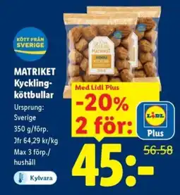 Lidl MATRIKET Kyckling- köttbullar erbjuda