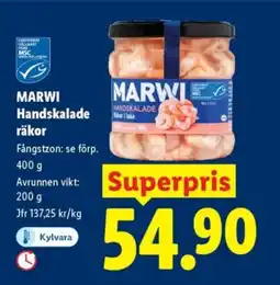Lidl MARWI Handskalade räkor erbjuda