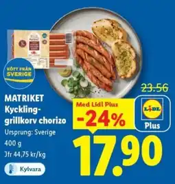 Lidl MATRIKET Kyckling- grillkorv chorizo erbjuda