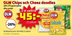 Extra Mjällby Stormarknad OLW Chips och cheez doodles erbjuda