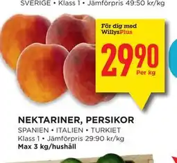 Willys Hemma NEKTARINER, PERSIKOR, Medlemspris erbjuda