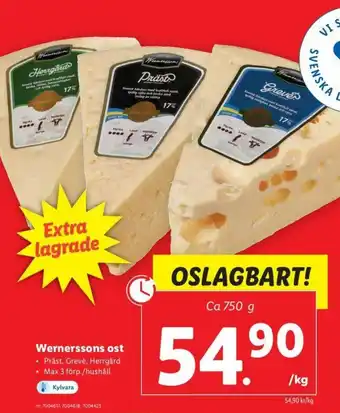 Lidl Wernerssons Ost 750g erbjuda