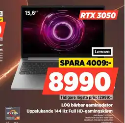 Power Lenovo LOQ bärbar gamingdator Uppslukande 144 Hz Full HD-gamingskärm erbjuda