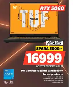 Power ASUS TUF Gaming F16 bärbar gamingdator Robust prestanda erbjuda