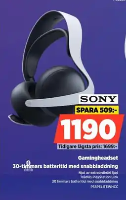 Power Sony gamingheadset 30-timmars batteritid med snabbladdning erbjuda