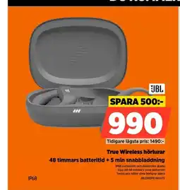 Power JBL True Wireless hörlurar 48 timmars batteritid + 5 min snabbladdning erbjuda