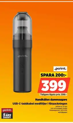 Power Point handhållen dammsugare usb-c-laddkabel medföljer i förpackningen erbjuda