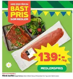 Coop Färsk laxfilé, Medlemspris erbjuda
