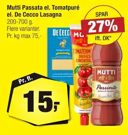 Calle Mutti Passata el. Tomatpuré el. De Cecco Lasagna erbjuda