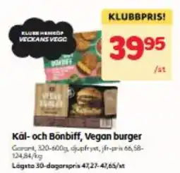 Hemköp Käl- och Bōnbiff, Vegan burger erbjuda