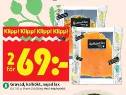 ICA Kvantum Gravad, kallrökt, najad lax erbjuda