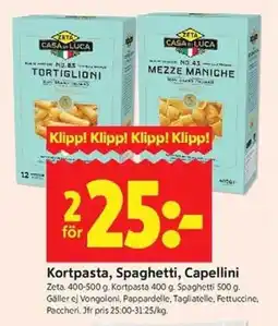 ICA Kvantum Zeta Kortpasta, Spaghetti, Capellini erbjuda