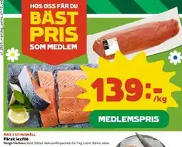 Coop Daglivs Färsk laxfilé, Medlemspris erbjuda