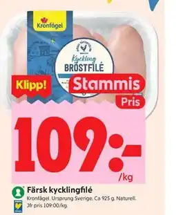 ICA Kvantum Färsk kycklingfilé, Medlemspris erbjuda