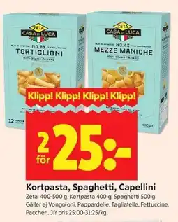 ICA Kvantum Kortpasta, Spaghetti, Capellini erbjuda
