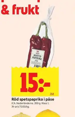 ICA Kvantum Röd spetspaprika i påse erbjuda