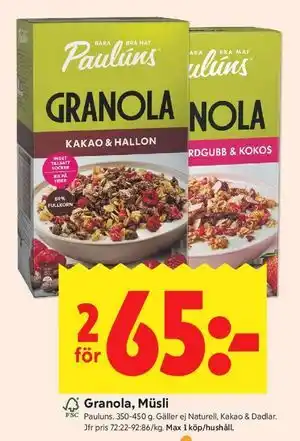 ICA Kvantum Granola, Müsli erbjuda