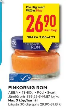 Willys FINKORNIG ROM, Medlemspris erbjuda