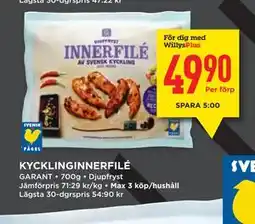 Willys KYCKLINGINNERFILÉ, Medlemspris erbjuda