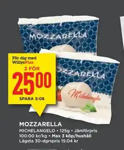 Willys MOZZARELLA, Medlemspris erbjuda