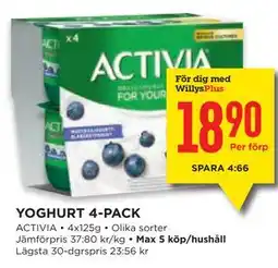 Willys YOGHURT 4-PACK, Medlemspris erbjuda