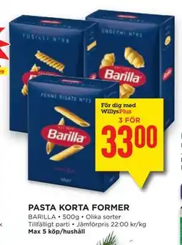 Willys PASTA KORTA FORMER, Medlemspris erbjuda