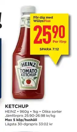 Willys KETCHUP, Medlemspris erbjuda