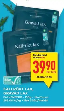 Willys Hemma KALLRÖKT LAX, GRAVAD LAX, Medlemspris erbjuda