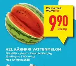 Willys HEL KÄRNFRI VATTENMELON, Medlemspris erbjuda