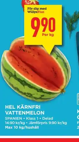 Willys Hemma HEL KÄRNFRI VATTENMELON, Medlemspris erbjuda