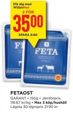 Willys Hemma FETAOST, Medlemspris erbjuda