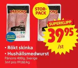 Nya Pulsen Pärsons Rökt skinka • Hushållsmedwurst erbjuda