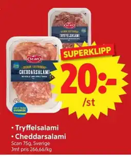 Nya Pulsen Scan Tryffelsalami • Cheddarsalami erbjuda