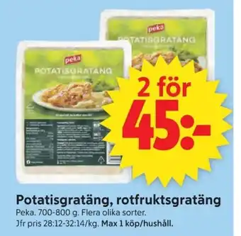ICA Supermarket Peka Potatisgratäng, rotfruktsgratäng erbjuda
