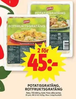 ICA Maxi Peka Potatisgratäng, rotfruktsgratäng erbjuda