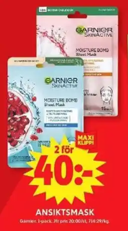 ICA Maxi Garnier Ansiktsmask erbjuda