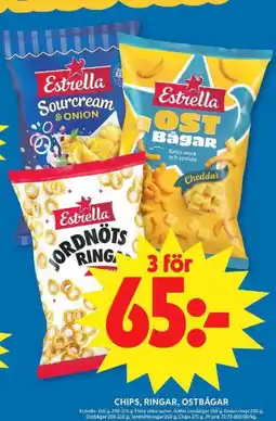 ICA Maxi Estrella Chips, ringar, ostbågar erbjuda