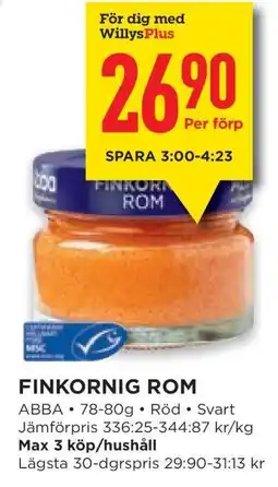 Willys Finkornig Rom erbjuda