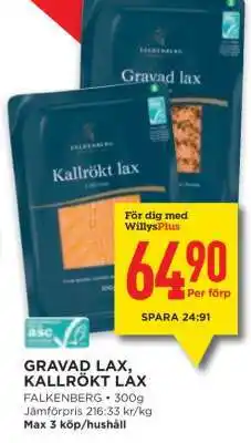 Willys Gravad lax, Kallrökt lax erbjuda