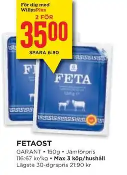 Willys Hemma Fetaost erbjuda