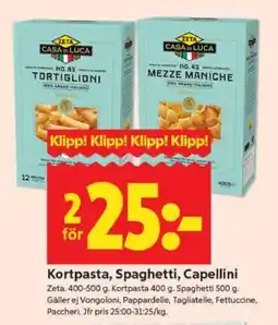 ICA Supermarket Kortpasta, Spaghetti, Capellini erbjuda