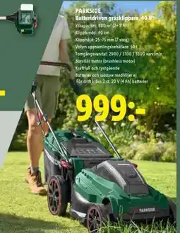 Lidl PARKSIDE Batteridriven gräsklippare, 40 V erbjuda