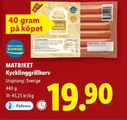Lidl MATRIKET Kycklinggrillkorv erbjuda
