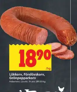 ICA Supermarket Lökkorv, Förslövskorv, Grönpepparkorv erbjuda