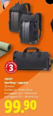 Lidl CRIVIT Sportbag/-ryggsäck erbjuda